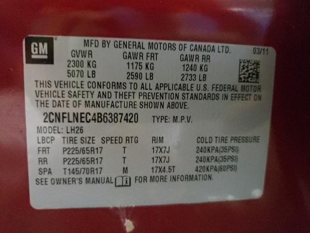 Photo 9 VIN: 2CNFLNEC4B6387420 - CHEVROLET EQUINOX LT 