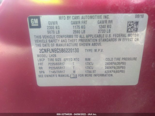 Photo 8 VIN: 2CNFLNEC5B6220130 - CHEVROLET EQUINOX 