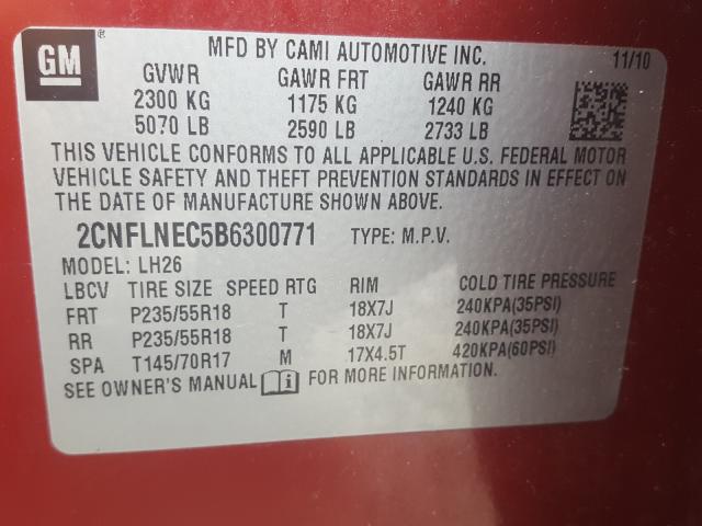 Photo 9 VIN: 2CNFLNEC5B6300771 - CHEVROLET EQUINOX LT 