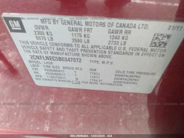 Photo 8 VIN: 2CNFLNEC5B6347072 - CHEVROLET EQUINOX 