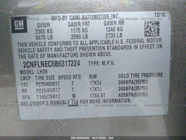 Photo 8 VIN: 2CNFLNEC6B6317224 - CHEVROLET EQUINOX 