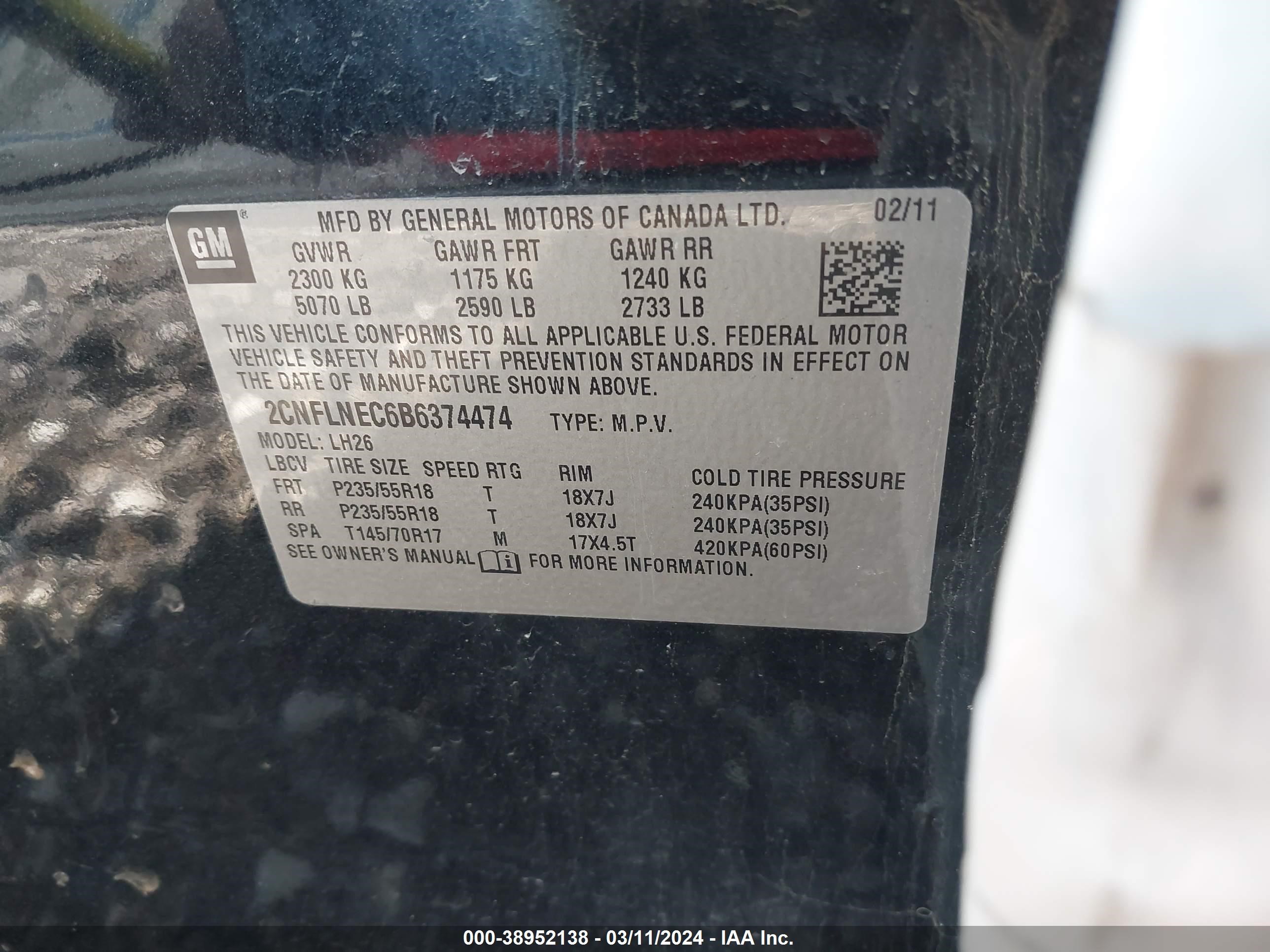 Photo 8 VIN: 2CNFLNEC6B6374474 - CHEVROLET EQUINOX 