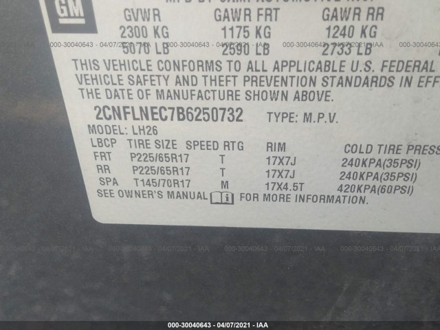 Photo 8 VIN: 2CNFLNEC7B6250732 - CHEVROLET EQUINOX 