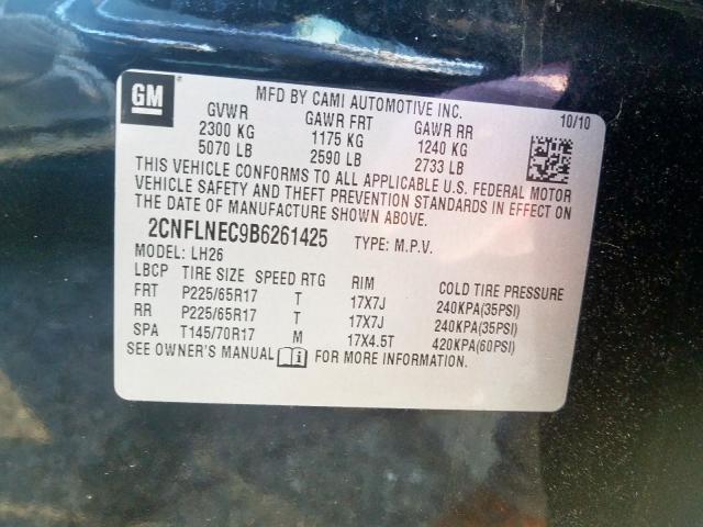 Photo 9 VIN: 2CNFLNEC9B6261425 - CHEVROLET EQUINOX LT 