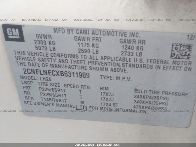 Photo 8 VIN: 2CNFLNECXB6311989 - CHEVROLET EQUINOX 