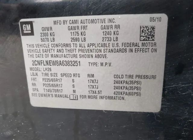 Photo 8 VIN: 2CNFLNEW8A6383251 - CHEVROLET EQUINOX 