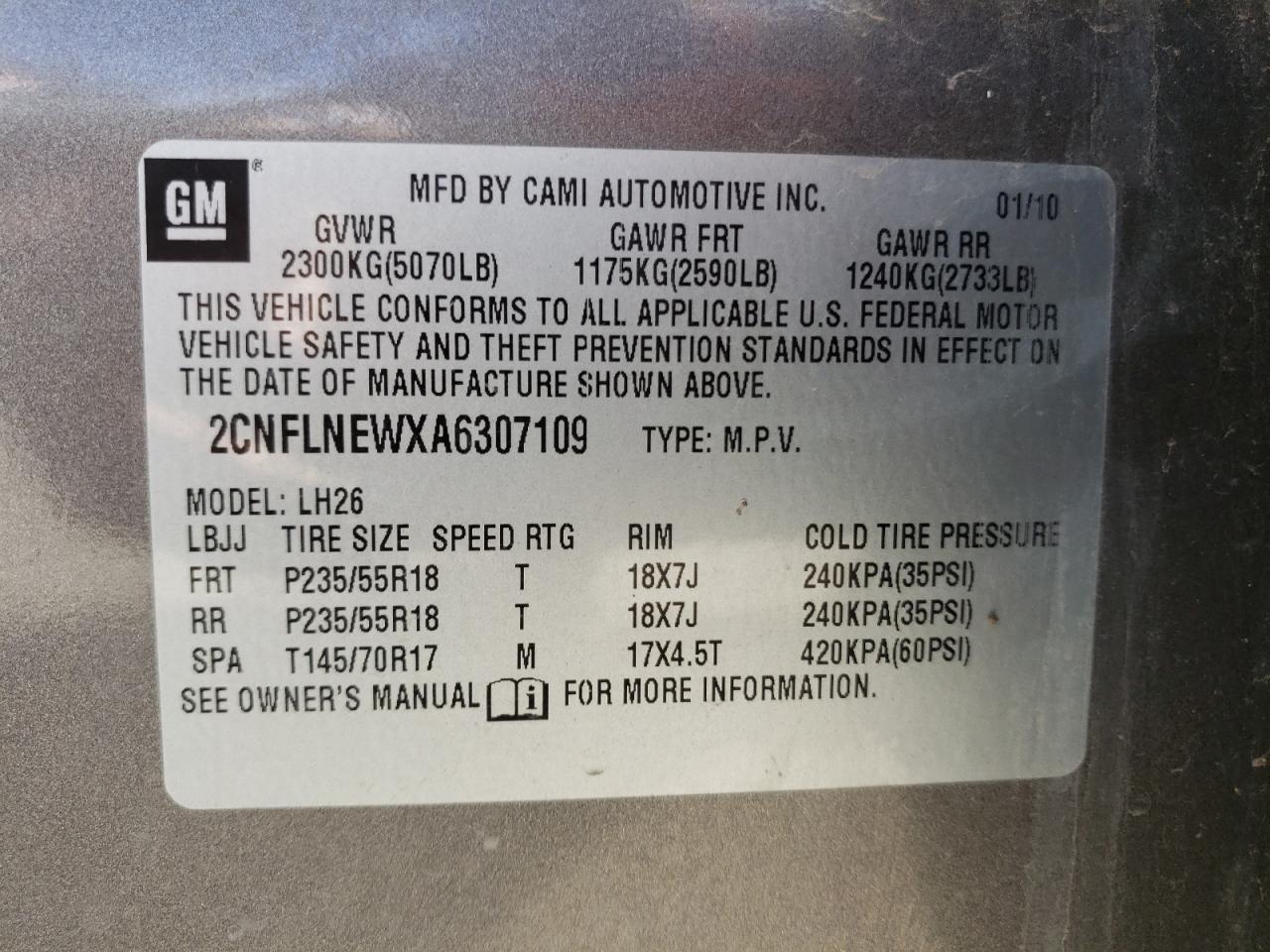 Photo 13 VIN: 2CNFLNEWXA6307109 - CHEVROLET EQUINOX 