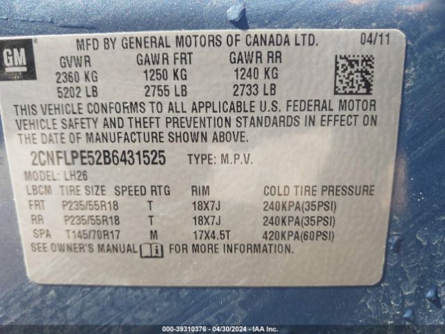 Photo 8 VIN: 2CNFLPE52B6431525 - CHEVROLET EQUINOX 