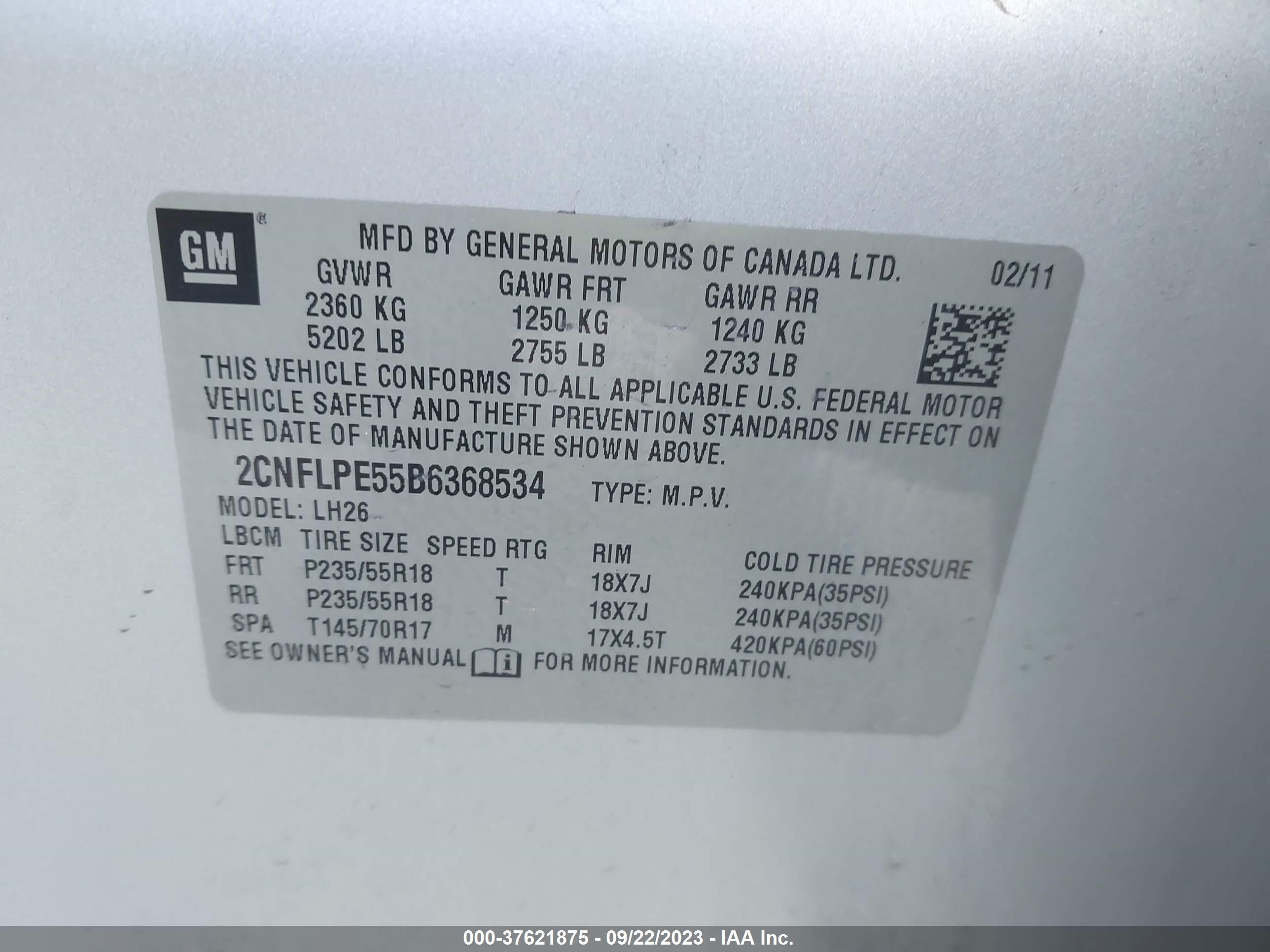 Photo 8 VIN: 2CNFLPE55B6368534 - CHEVROLET EQUINOX 