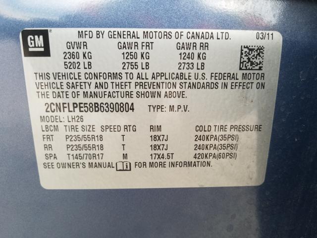 Photo 9 VIN: 2CNFLPE58B6390804 - CHEVROLET EQUINOX LT 