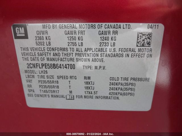 Photo 8 VIN: 2CNFLPE58B6414700 - CHEVROLET EQUINOX 