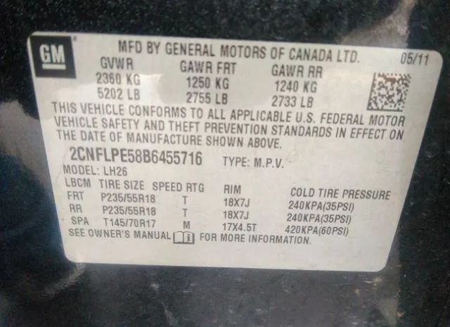 Photo 8 VIN: 2CNFLPE58B6455716 - CHEVROLET EQUINOX 