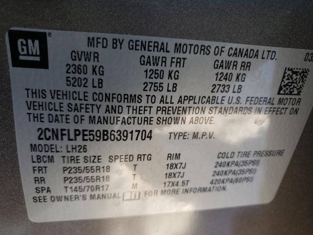 Photo 9 VIN: 2CNFLPE59B6391704 - CHEVROLET EQUINOX LT 