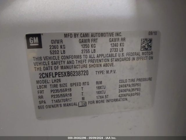 Photo 8 VIN: 2CNFLPE5XB6238720 - CHEVROLET EQUINOX 