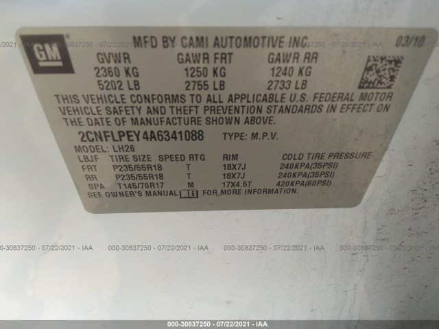 Photo 8 VIN: 2CNFLPEY4A6341088 - CHEVROLET EQUINOX 