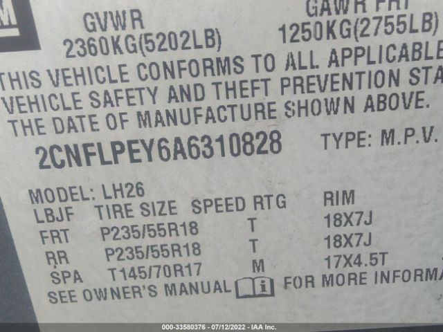 Photo 8 VIN: 2CNFLPEY6A6310828 - CHEVROLET EQUINOX 