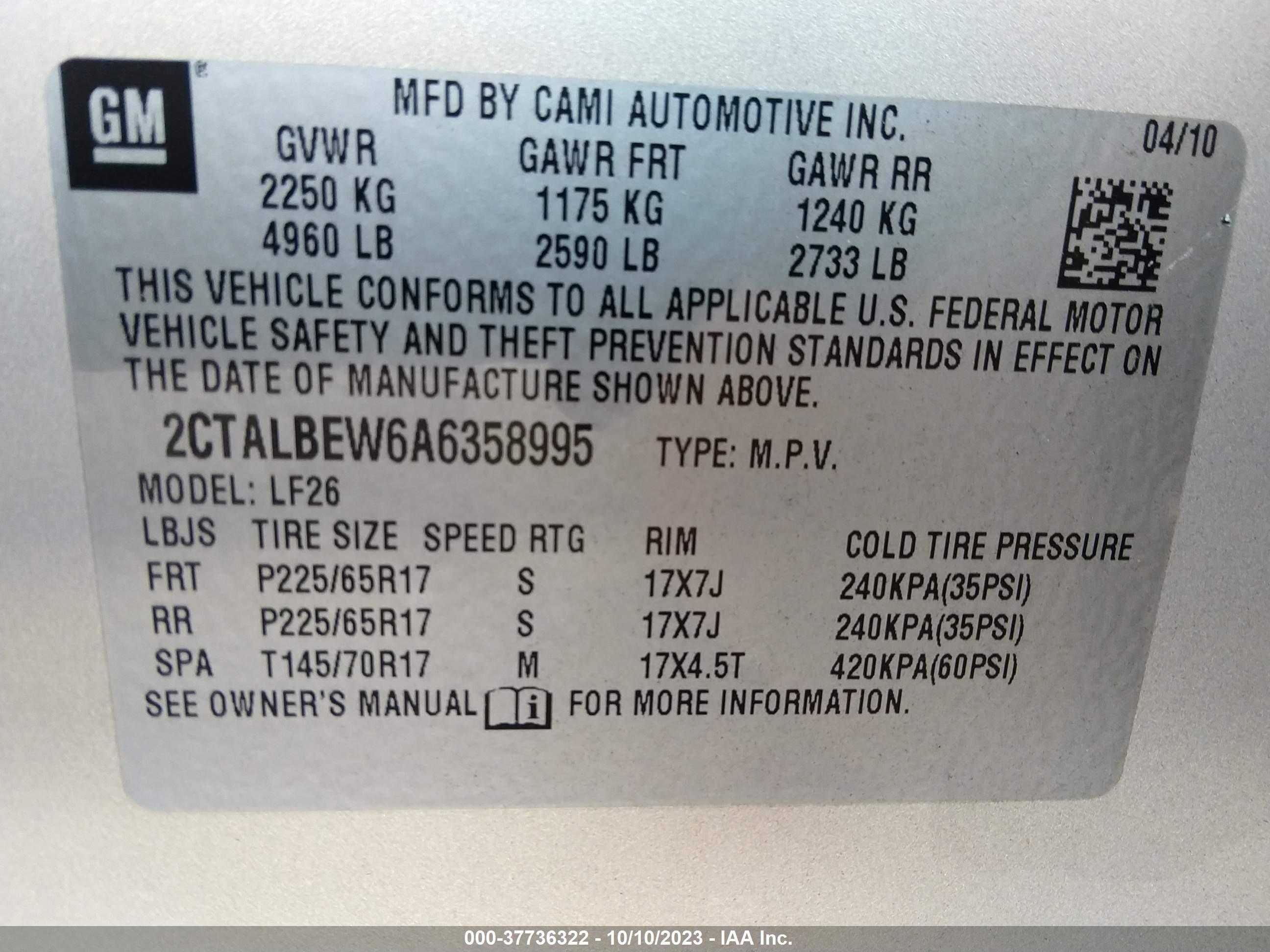 Photo 8 VIN: 2CTALBEW6A6358995 - GMC TERRAIN 