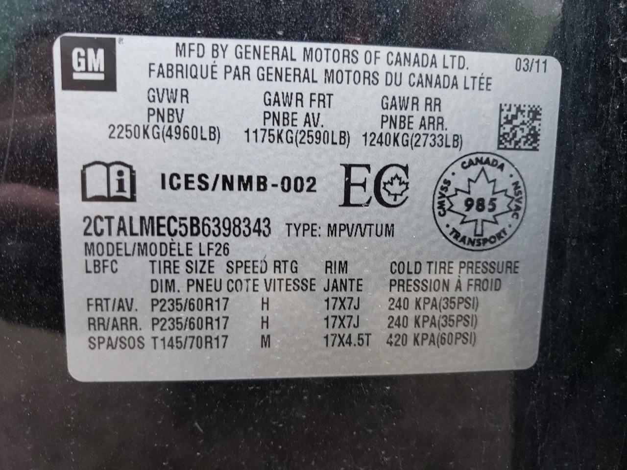 Photo 12 VIN: 2CTALMEC5B6398343 - GMC TERRAIN 