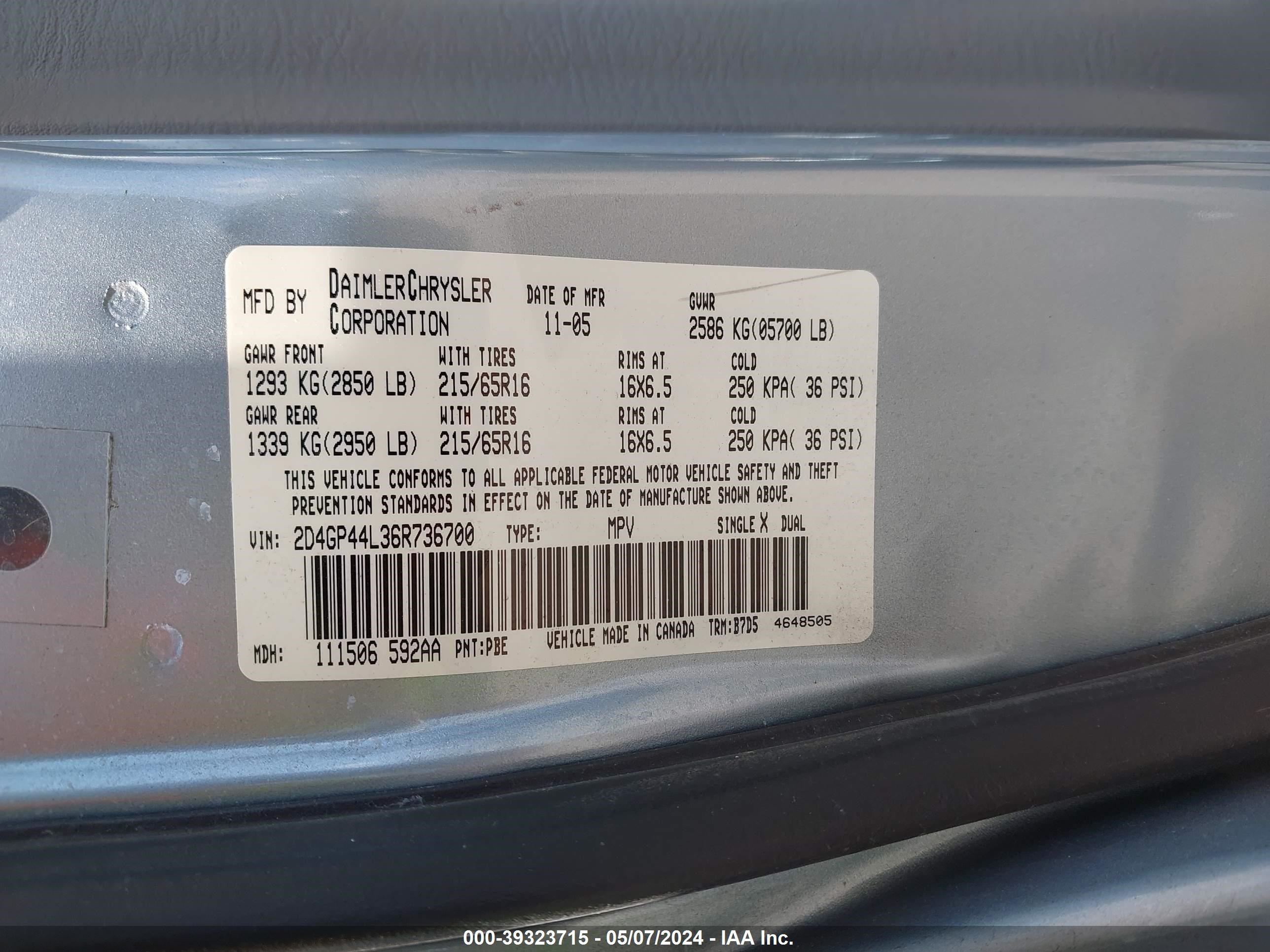 Photo 8 VIN: 2D4GP44L36R736700 - DODGE CARAVAN 