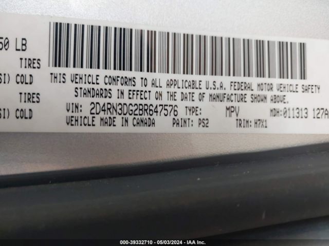 Photo 8 VIN: 2D4RN3DG2BR647576 - DODGE GRAND CARAVAN 