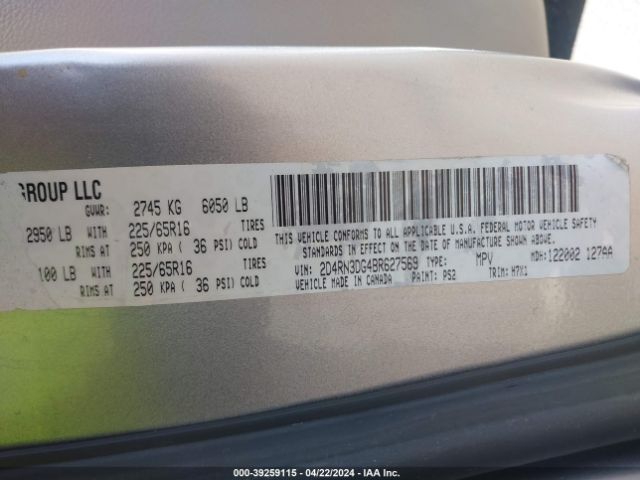 Photo 8 VIN: 2D4RN3DG4BR627569 - DODGE GRAND CARAVAN 