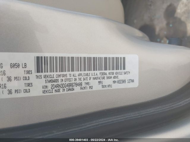 Photo 8 VIN: 2D4RN3DG4BR678408 - DODGE GRAND CARAVAN 