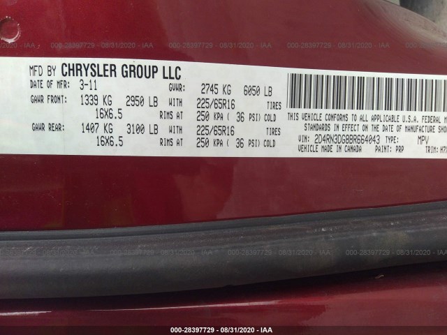 Photo 8 VIN: 2D4RN3DG8BR664043 - DODGE GRAND CARAVAN 