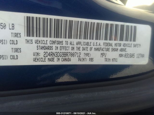 Photo 8 VIN: 2D4RN3DG9BR700712 - DODGE GRAND CARAVAN 