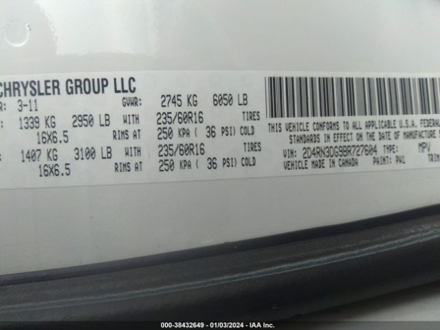 Photo 8 VIN: 2D4RN3DG9BR727604 - DODGE GRAND CARAVAN 