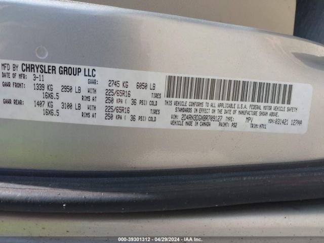 Photo 8 VIN: 2D4RN3DGXBR709127 - DODGE GRAND CARAVAN 