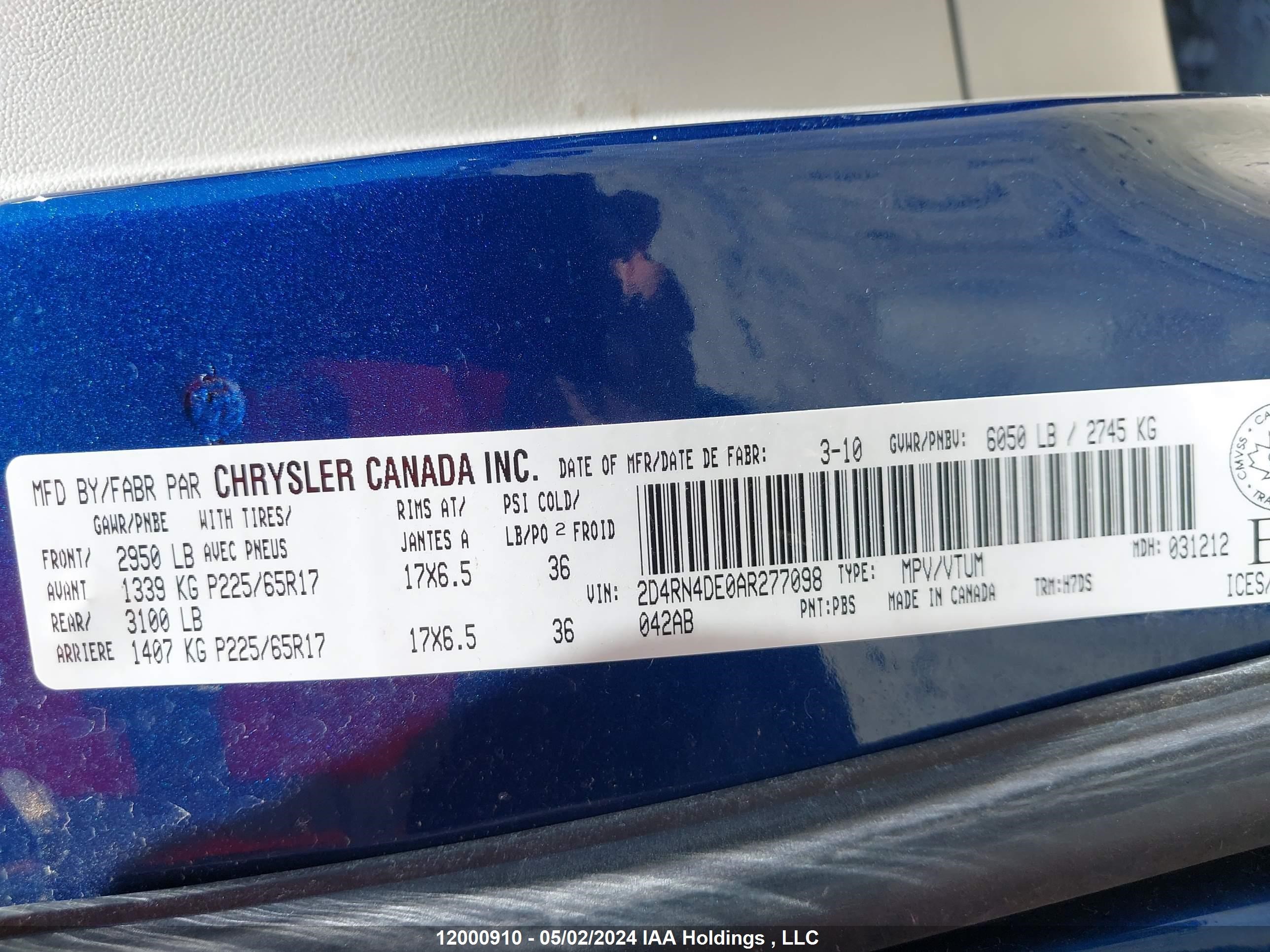 Photo 8 VIN: 2D4RN4DE0AR277098 - DODGE CARAVAN 