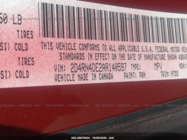 Photo 8 VIN: 2D4RN4DE2AR140597 - DODGE GRAND CARAVAN 