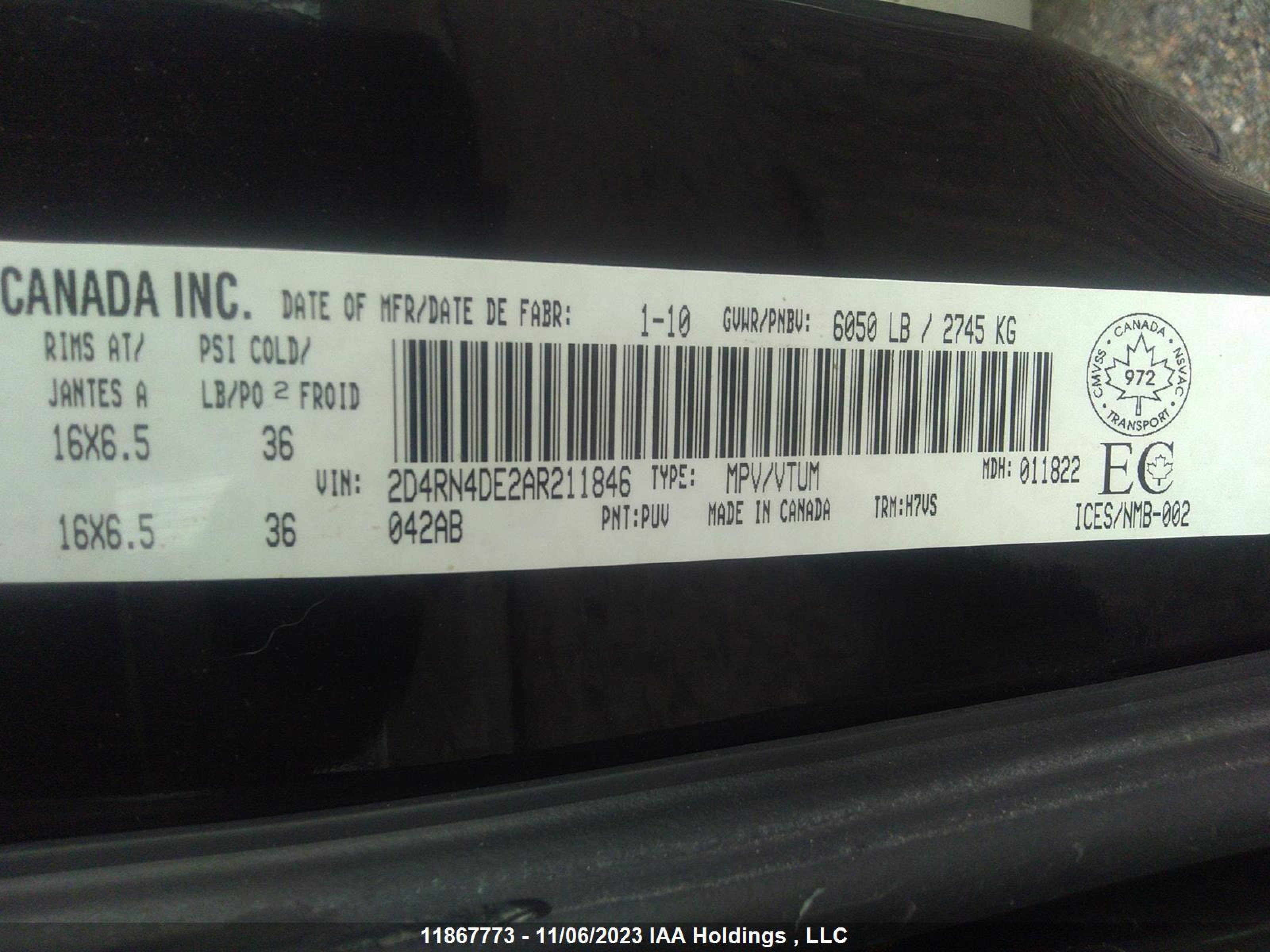 Photo 8 VIN: 2D4RN4DE2AR211846 - DODGE CARAVAN 