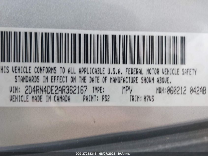 Photo 8 VIN: 2D4RN4DE2AR362167 - DODGE CARAVAN 