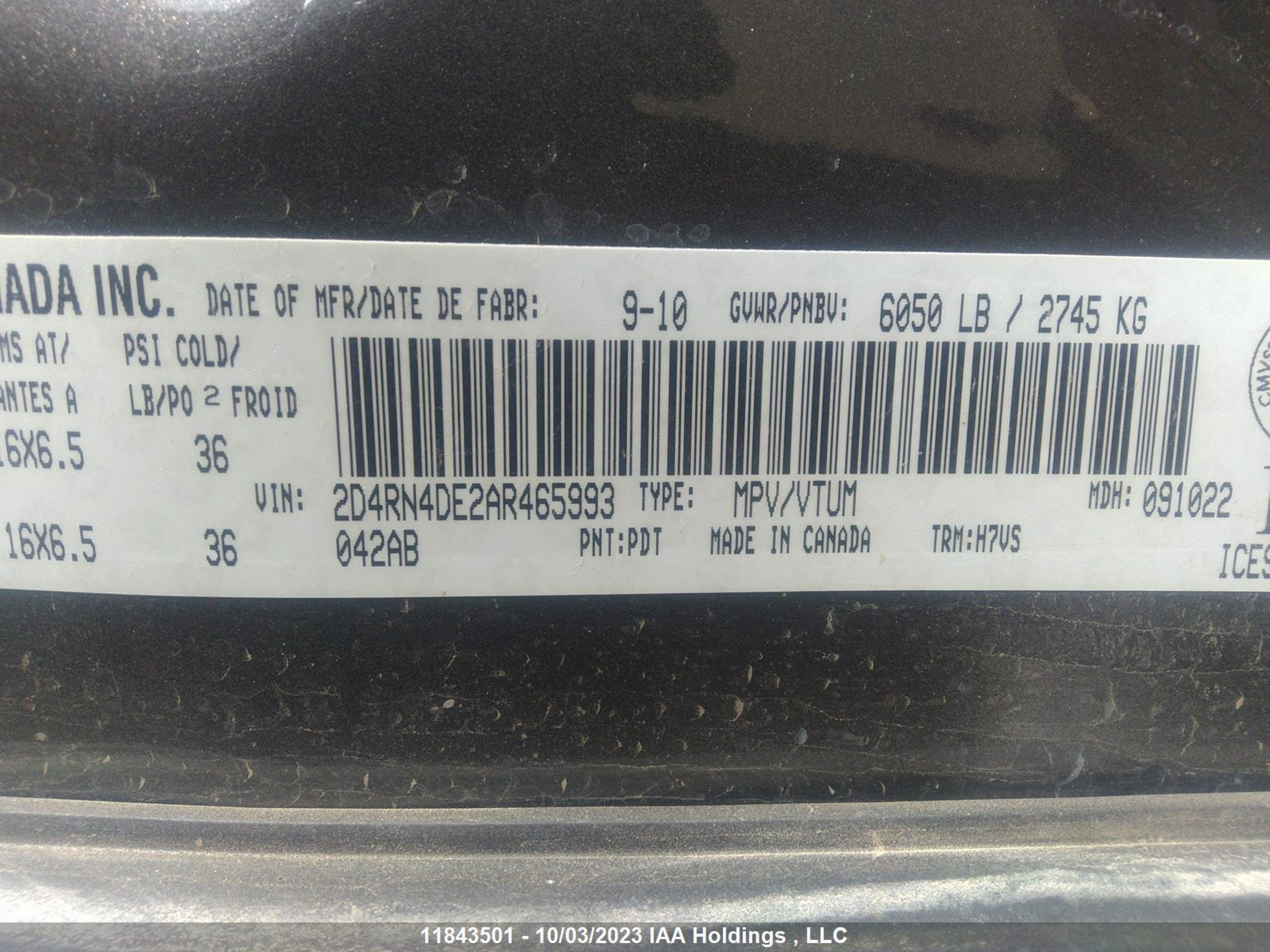 Photo 8 VIN: 2D4RN4DE2AR465993 - DODGE CARAVAN 