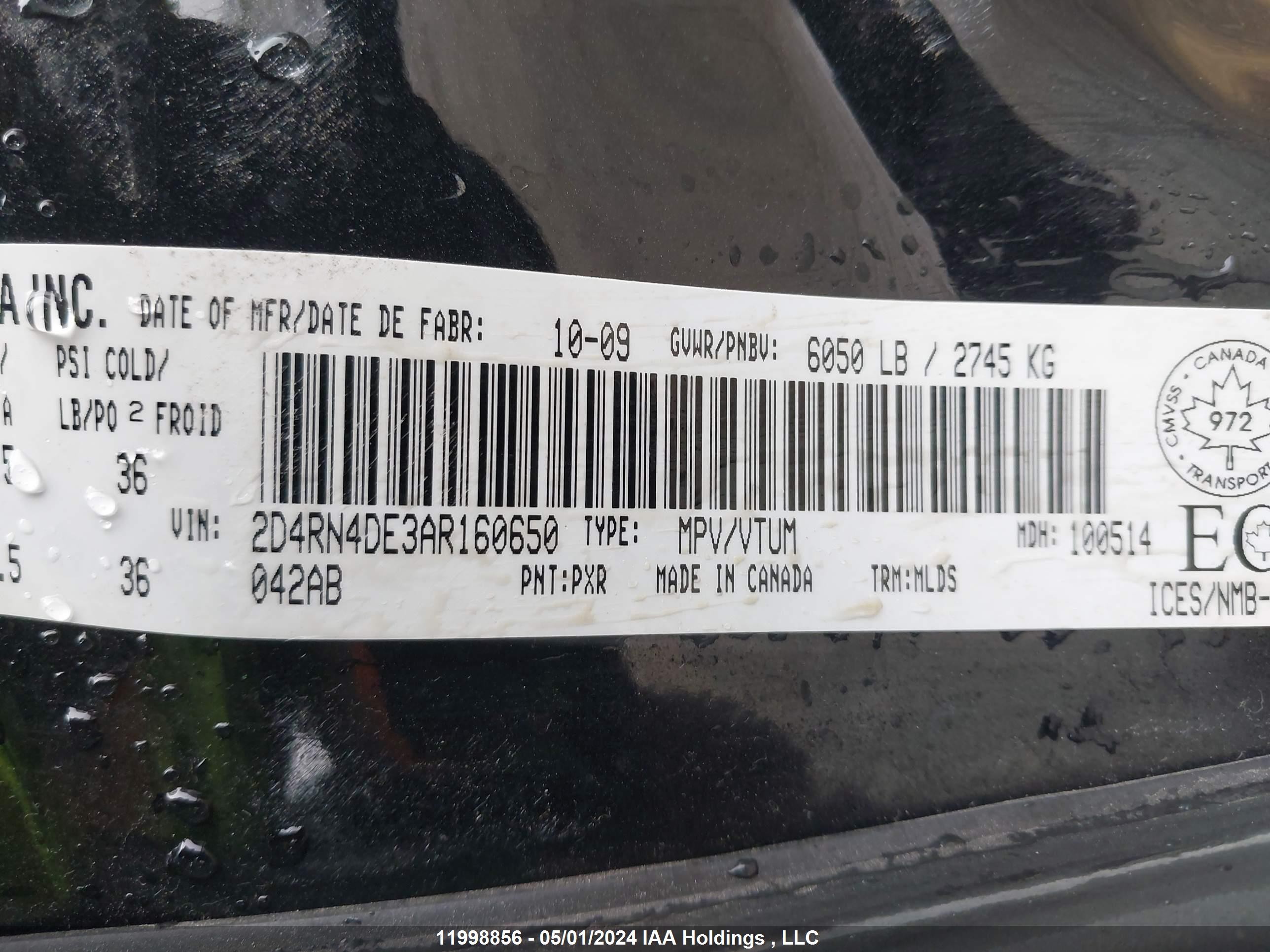 Photo 8 VIN: 2D4RN4DE3AR160650 - DODGE CARAVAN 