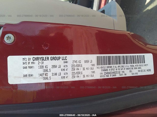 Photo 8 VIN: 2D4RN4DE4AR225182 - DODGE GRAND CARAVAN 