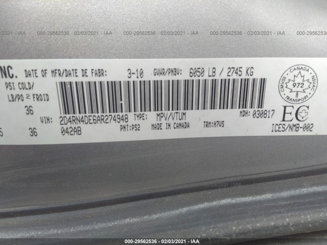 Photo 8 VIN: 2D4RN4DE6AR274948 - DODGE GRAND CARAVAN 