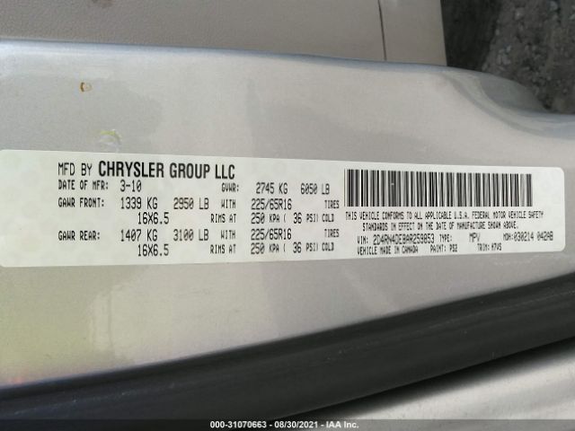 Photo 8 VIN: 2D4RN4DE8AR259853 - DODGE GRAND CARAVAN 