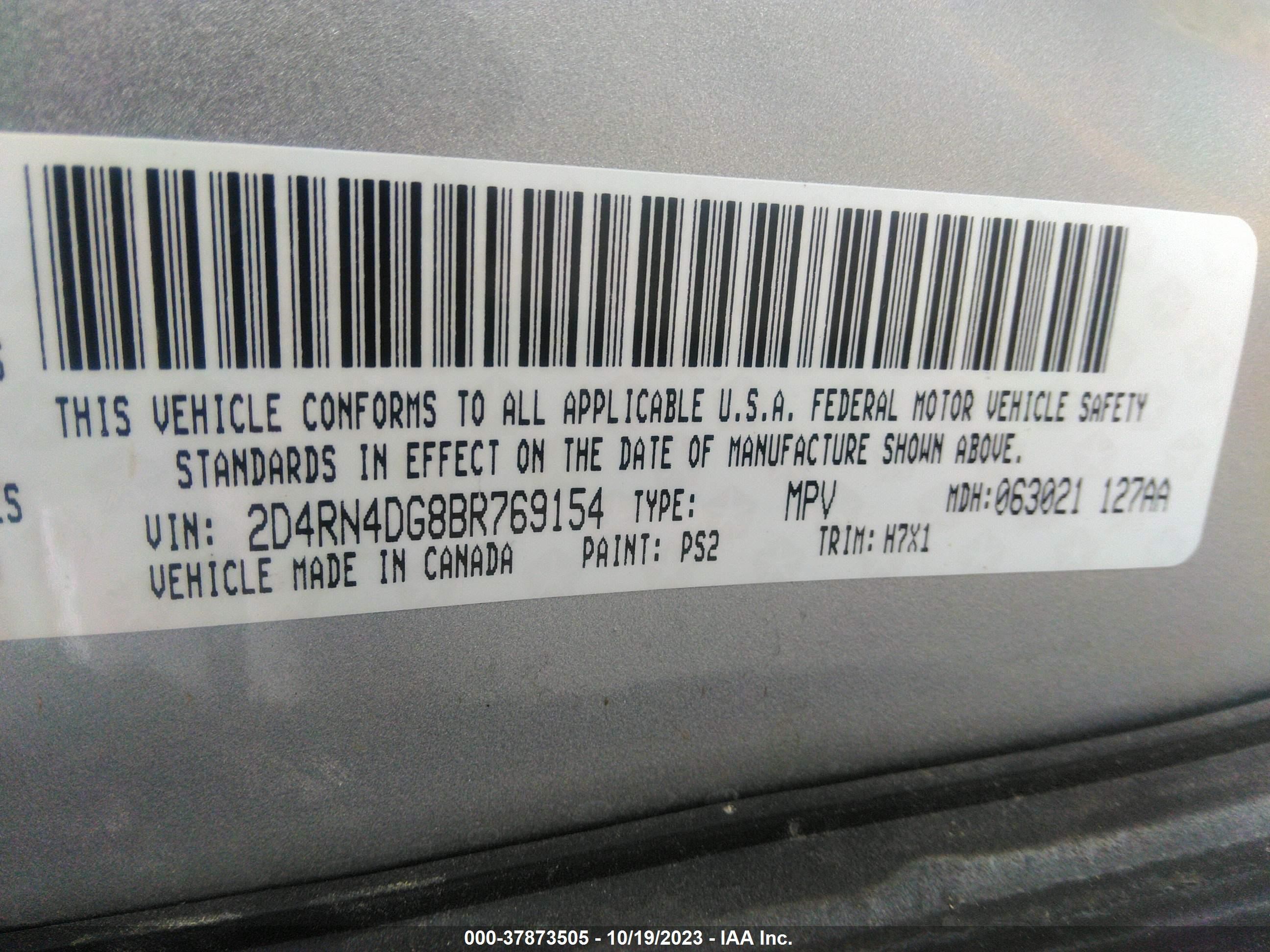 Photo 8 VIN: 2D4RN4DG8BR769154 - DODGE GRAND CARAVAN 