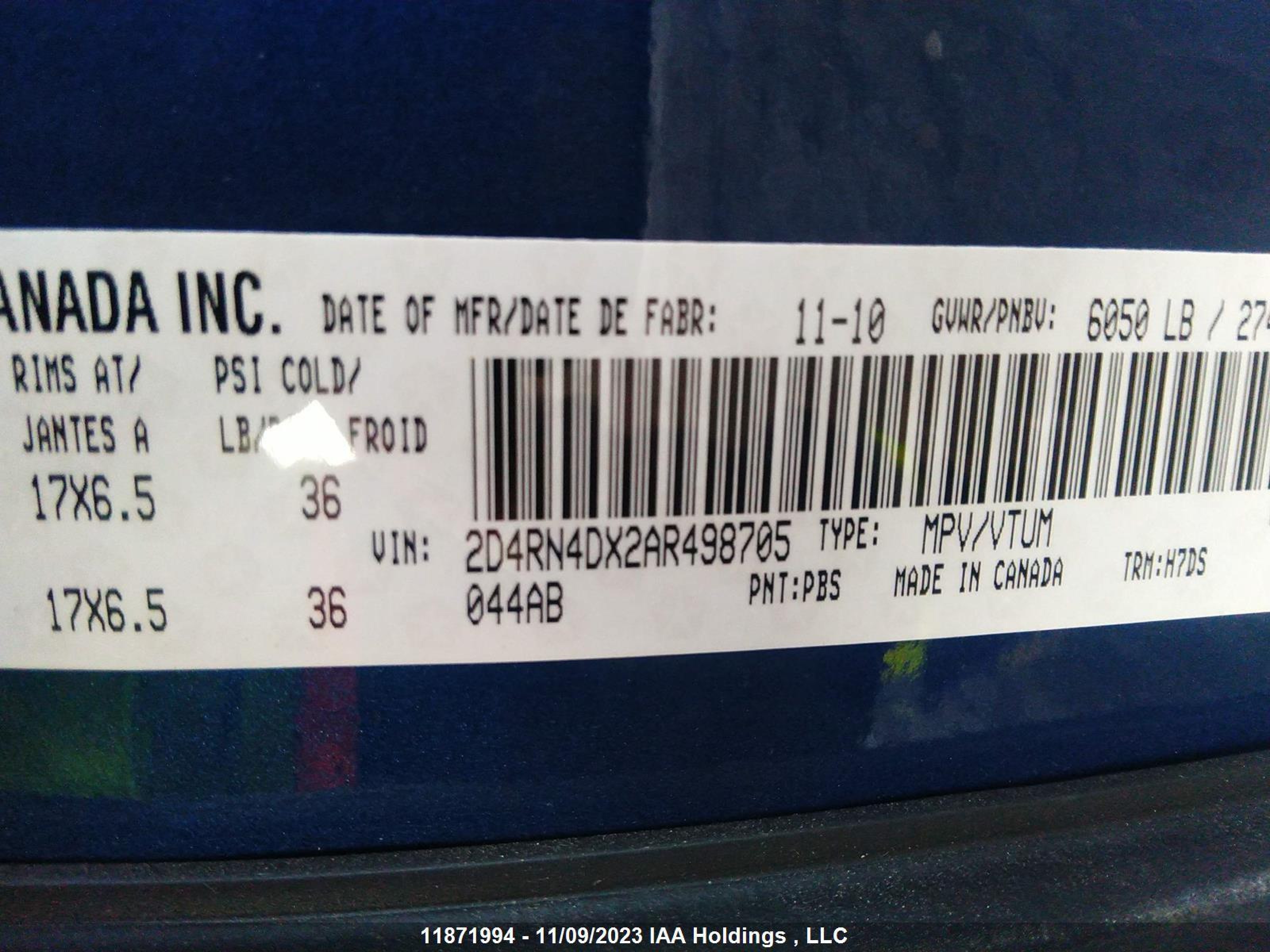 Photo 8 VIN: 2D4RN4DX2AR498705 - DODGE CARAVAN 