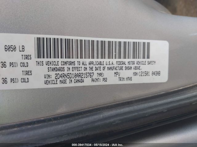 Photo 8 VIN: 2D4RN5D10AR215767 - DODGE GRAND CARAVAN 