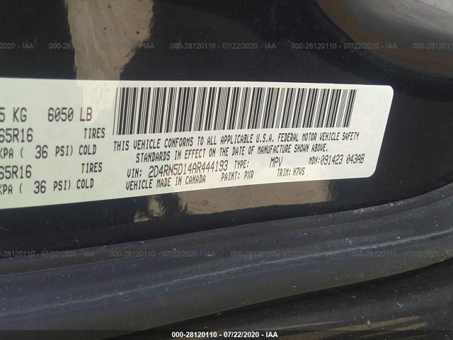 Photo 8 VIN: 2D4RN5D14AR444193 - DODGE GRAND CARAVAN 