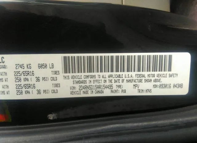 Photo 8 VIN: 2D4RN5D15AR154495 - DODGE GRAND CARAVAN 