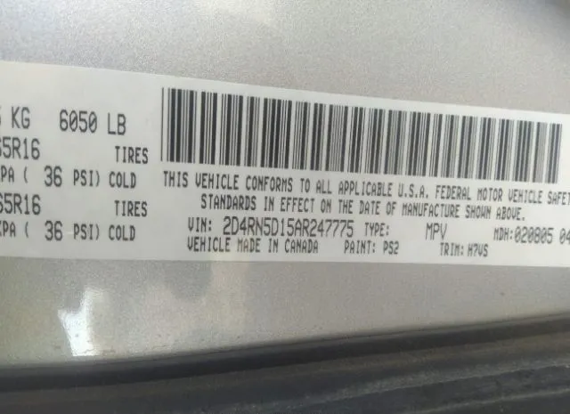 Photo 8 VIN: 2D4RN5D15AR247775 - DODGE GRAND CARAVAN 