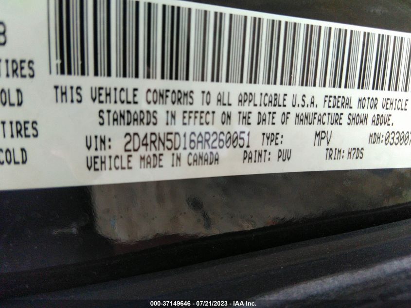 Photo 8 VIN: 2D4RN5D16AR260051 - DODGE CARAVAN 