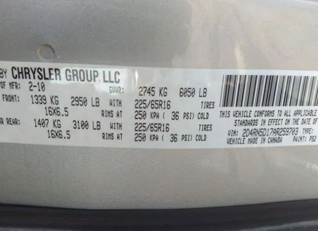 Photo 8 VIN: 2D4RN5D17AR259703 - DODGE GRAND CARAVAN 