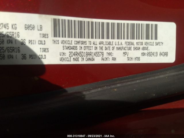 Photo 8 VIN: 2D4RN5D18AR145578 - DODGE GRAND CARAVAN 