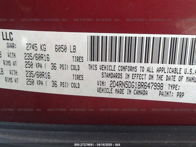 Photo 8 VIN: 2D4RN5DG1BR647998 - DODGE GRAND CARAVAN 