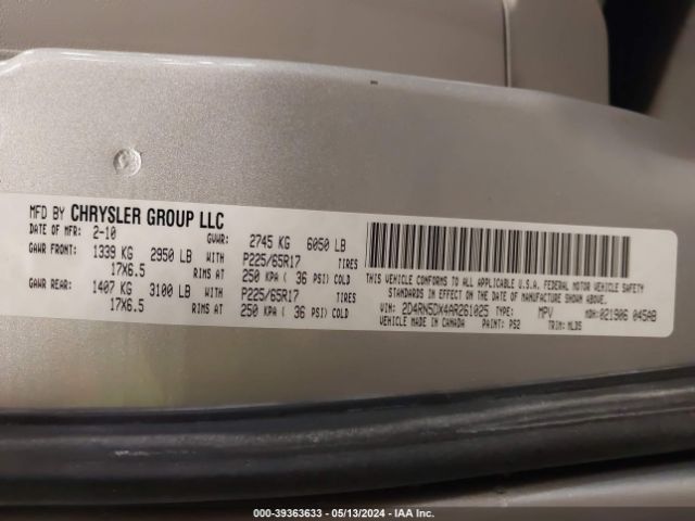 Photo 8 VIN: 2D4RN5DX4AR261025 - DODGE GRAND CARAVAN 